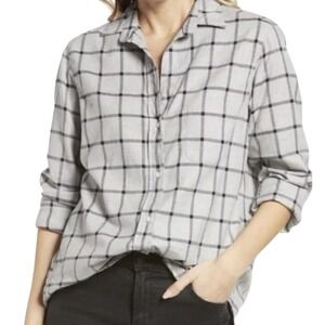 Grayson Shirt Top Women Size 02  Button‎ Up Lightweight Gray Plaid Career Offie